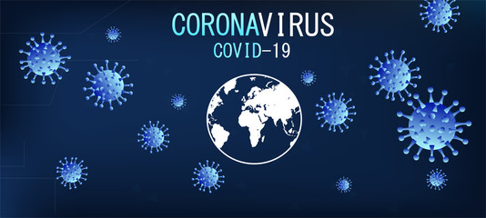 Fototapeta na wymiar Coronavirus outbreak and coronavirus flu background. Deadly coronavirus 2019-nKoV. Hologram of coronavirus COVID-2019 on a blue background. The deadly type of virus is Covid-19.