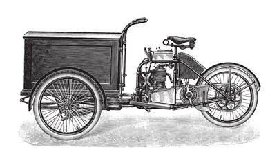 Plakat Old motor tricycle / vintage illustration from Brockhaus Konversations-Lexikon 1908