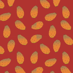 seamless pattern with indian fig fruit on red background. simple vector illustration.