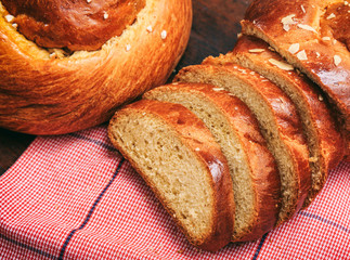 Tsoureki Easter traditional sweet bread closeup view