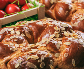 Tsoureki Easter traditional sweet bread closeup view