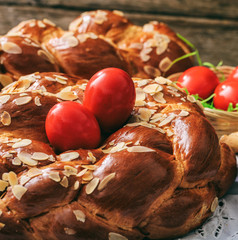 Tsoureki Easter traditional sweet bread closeup view