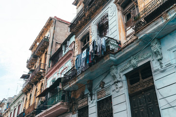 Streets and houses at sunset in old Havana in Cuba
