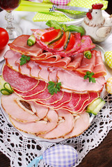 easter breakfast with platter of cured meat and ham