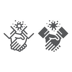 Contagion handshake line and glyph icon, virus and protection, covid 19 sign, vector graphics, a linear pattern on a white background, eps 10.
