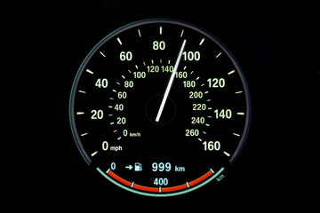 150 Kilometers per hour,light with car mileage with black background,number of speed,Odometer of car.	
