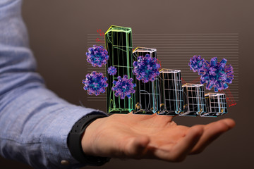 Economic impact of virus on global economy. Recession and financial crisis concept. 3D rendered...