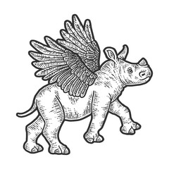 Little rhino with wings. Apparel print design.
