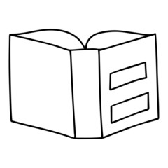 Vector icon of book, books, pile of books, paper book, e book, open book. Handdrawn black outline isolated on white background.  Doodle style.