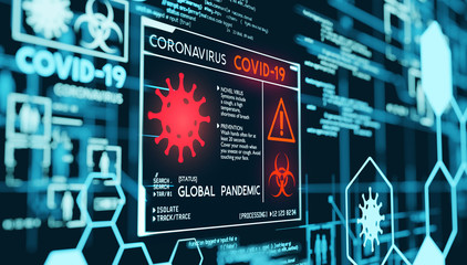 Coronavirus Covid-19 Global Pandemic Data Visualization. 3D illustration