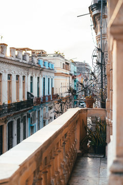 Streets and houses at sunset in old Havana in Cuba