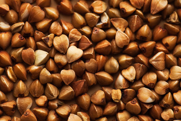buckwheat groats in the whole frame, for vegetarians, grocers, healthy food, layout for packing buckwheat.