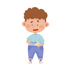 Little Boy Holding Scissors Cutting Out Star Vector Illustration