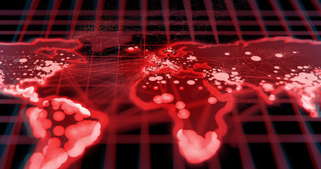 A global pandemic - Covid-19 Coronavirus - visualization data map showing the spread. 3D illustration. - obrazy, fototapety, plakaty