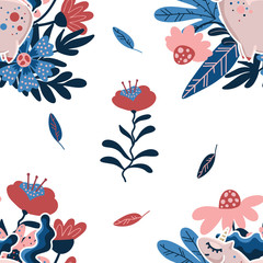 Children's vector seamless pattern. Illustration with unicorns and flowers  can be used for wallpapers, pattern fills, web page backgrounds,surface textures.