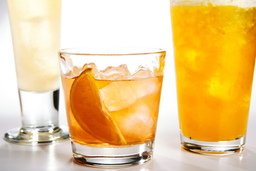 Fresh cocktail with orange and ice