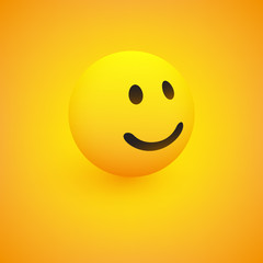 3D Smiling Face, View from Side - Emoticon on Yellow Background, Vector Design