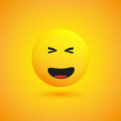 Laughing Simple Shiny Happy Emoticon on Yellow Background, View from Side - Vector Design