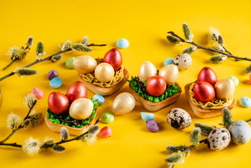 Easter pastries on the yellow background