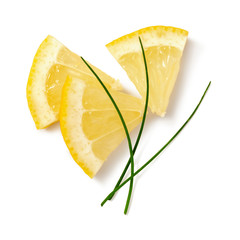 Garnish of lemon slices and herbs, isolated on white background