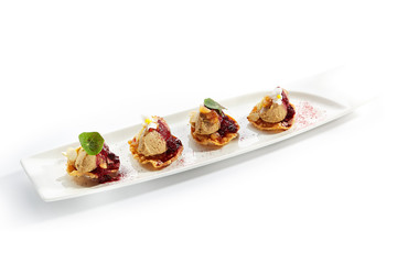 Turkey liver pate with berry sauce side view