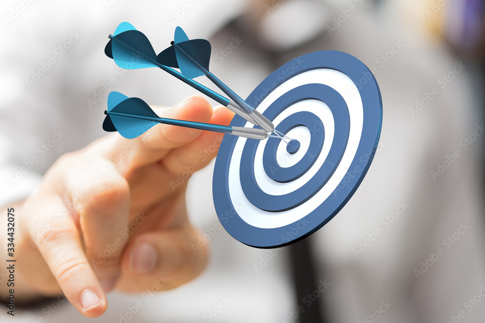 Poster Dart arrow on target dartboard, Business success concept..
