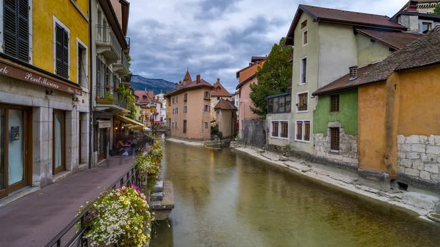 Annecy france old town river view time lapse hyperlapse video in 4k.
