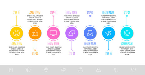 Fototapeta premium Vector template circle infographics. Business concept with 7 options and parts. Seven steps for content, flowchart, timeline, levels. Path step by step