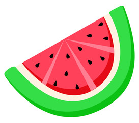 Watermelon slice vector, isolated natural food refreshing in summer flat style. Sweet lush product with seeds, watery berry growing in summer, icon of cut tropical organic meal detox snack sticker