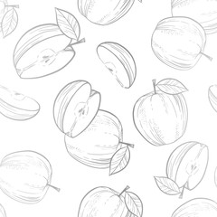 Silver seamless pattern with apples