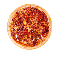 Pizza Mexico on bamboo bottom, isolate top view