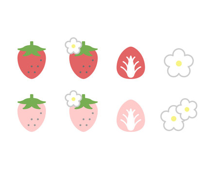 かわいい苺のアイコンのセット イラスト ベクター イチゴの花 Ilustracion De Stock Adobe Stock