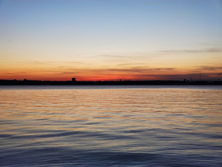 Fototapeta na wymiar Dramatic sunset on Baltic sea in Germany with pier