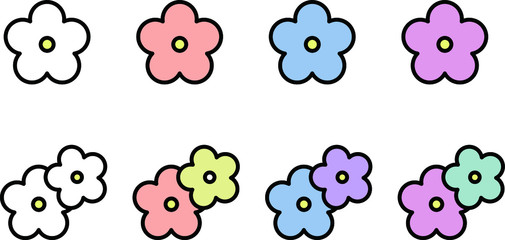 かわいいお花のアイコンのセット／シンプル／イラスト／ベクター