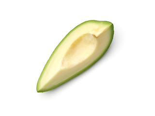 Fresh quarter sliced avocado isolated on white background