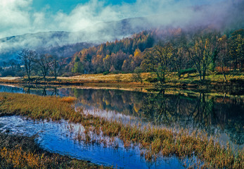 Peaceful Autumn scene of the Scottish landscape in the Trossachs near Loch Lomond