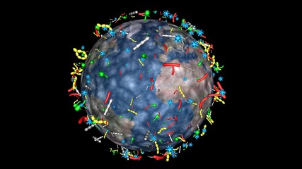 Viruses , Germs , Bacteria Spreading Around Planet Earth. 3D rendering illustration