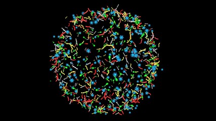 Microbiome swarm of colorful  microscopic life, virus, algae, cells, bacteria . 3d rendering illustration