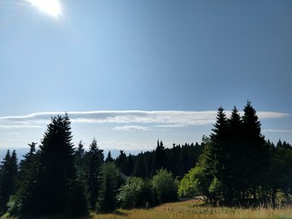 Sunrise or sunset over the hills and meadow. Slovakia