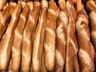 Many fresh baguettes for textures