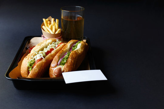 Close up of hot dog. Fast food.