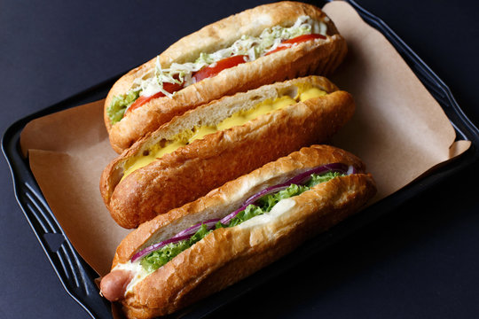 Close up of hot dog. Fast food.