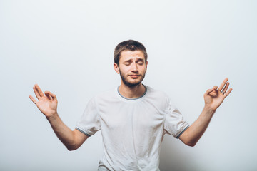 Fototapeta premium Portrait man, eyes closed, in meditation