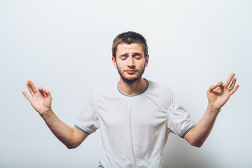 Fototapeta premium Portrait man, eyes closed, in meditation