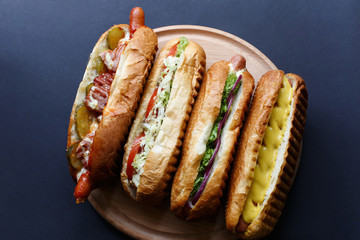 Close up of hot dog. Fast food.