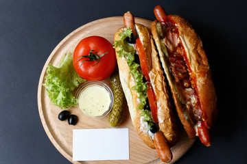 Close up of hot dog. Fast food.
