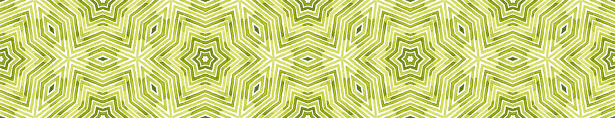 Green Seamless Border Scroll. Geometric Watercolor