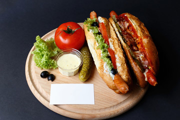Close up of hot dog. Fast food.