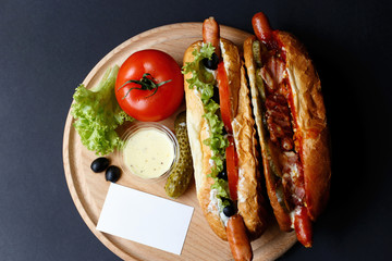 Close up of hot dog. Fast food.