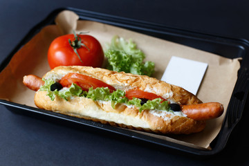 Close up of hot dog. Fast food.